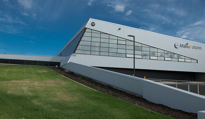Front of the Manufutures building beside grass
