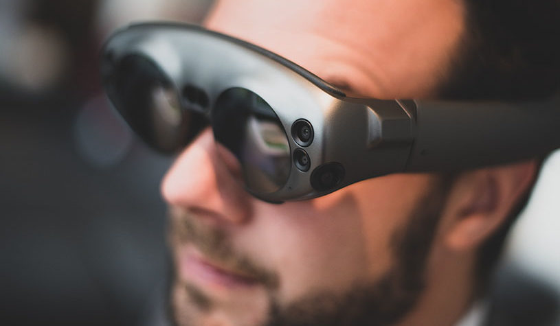 man wearing black future glasses