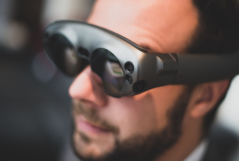 man wearing black future glasses