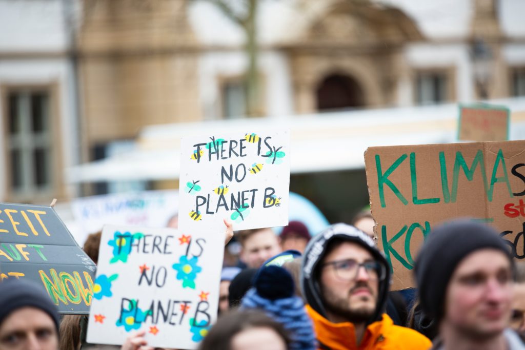 A group of protesters with signs that say "there is no planet B."