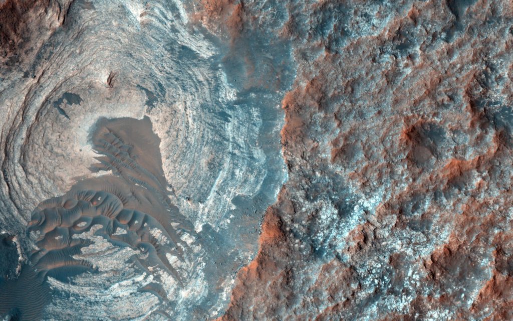 An aerial image of the surface of Mars, supplied by NASA.