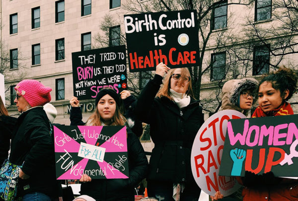 A group of women at a women's rights protest.