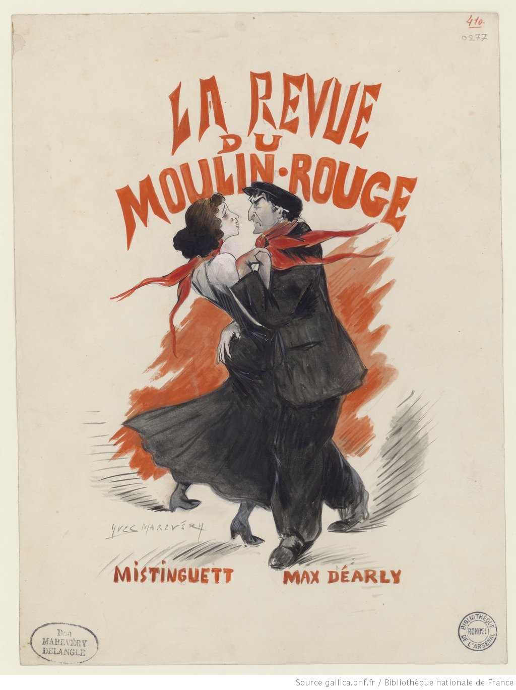 Mistinguett and Max Dearly in “La Revue du Moulin,” by Yves Marevéry, 1908, Bibliothèque nationale de France.