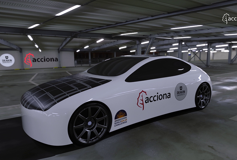 A digital mock up of the ACCIONA solar car.