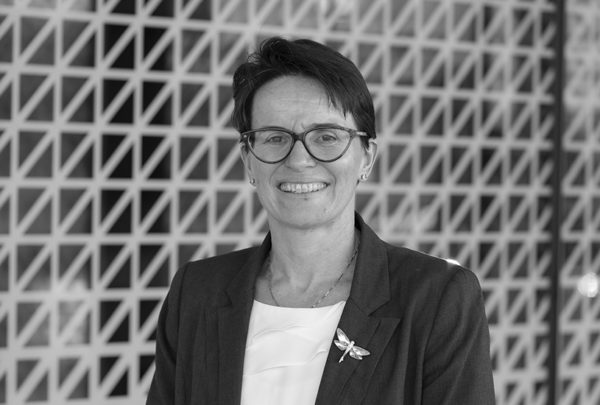 Black and white portrait of Professor Karen Dwyer.
