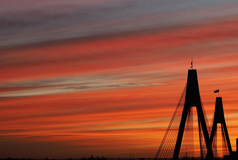 The ANZAC bridge at sunset.