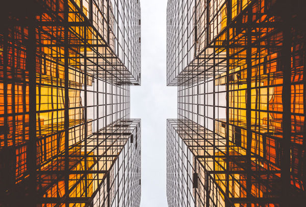 Orange, reflective architecture