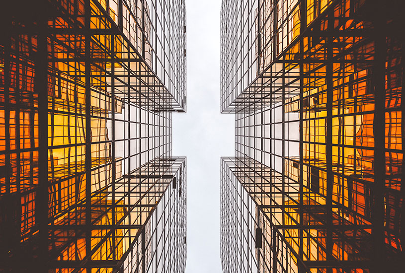 Orange, reflective architecture