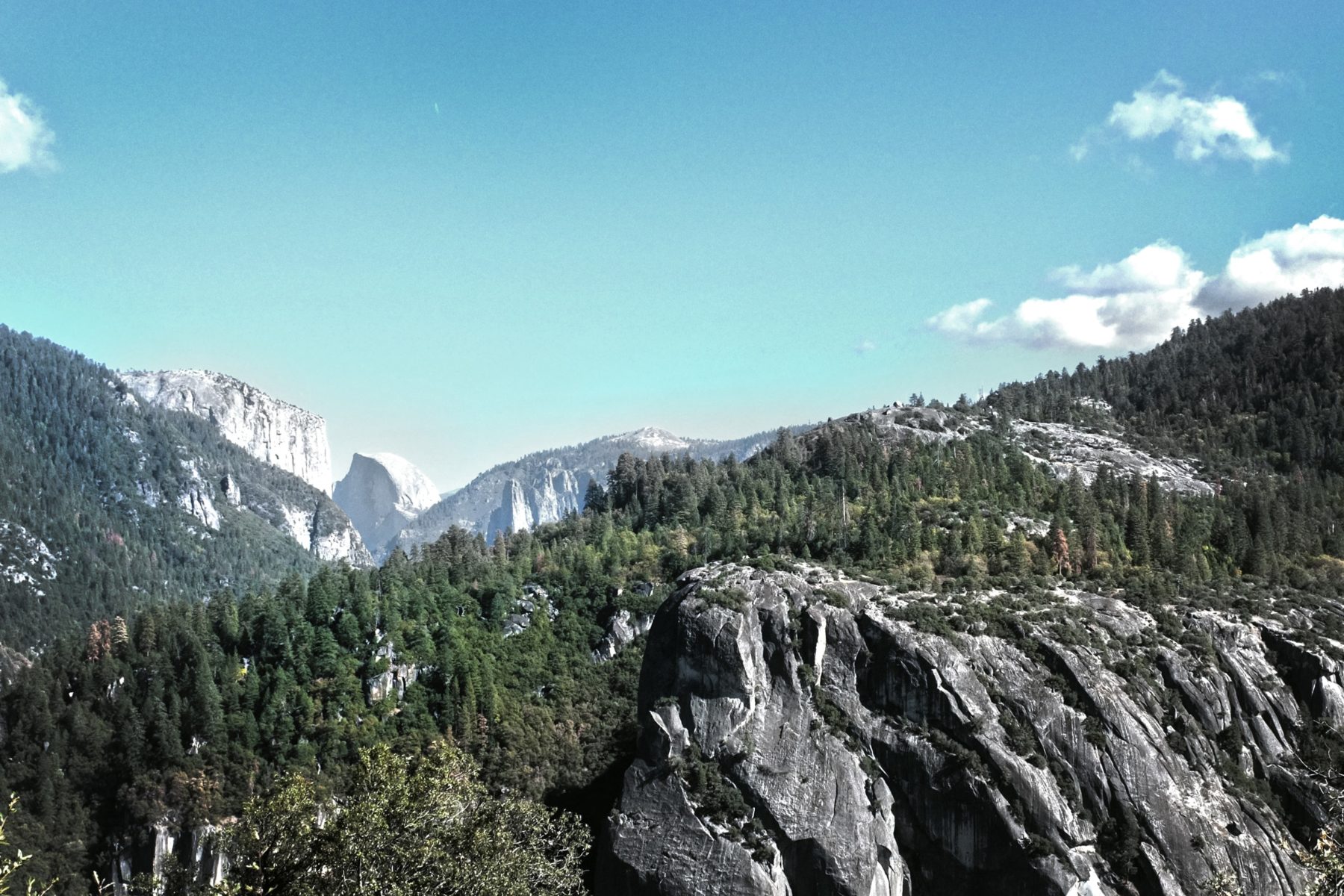 The granite peaks in a mountainous, alpine region.