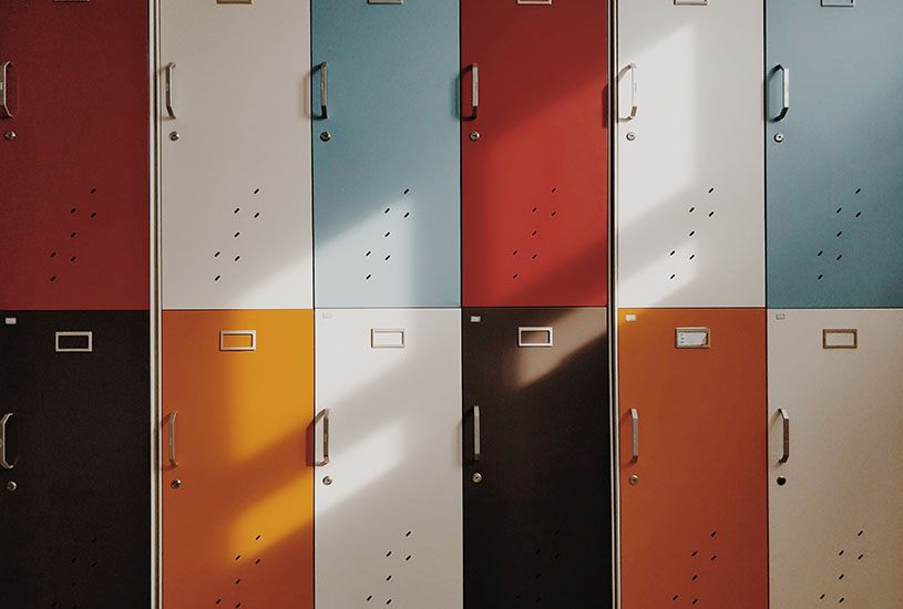 A row of lockers in a school.